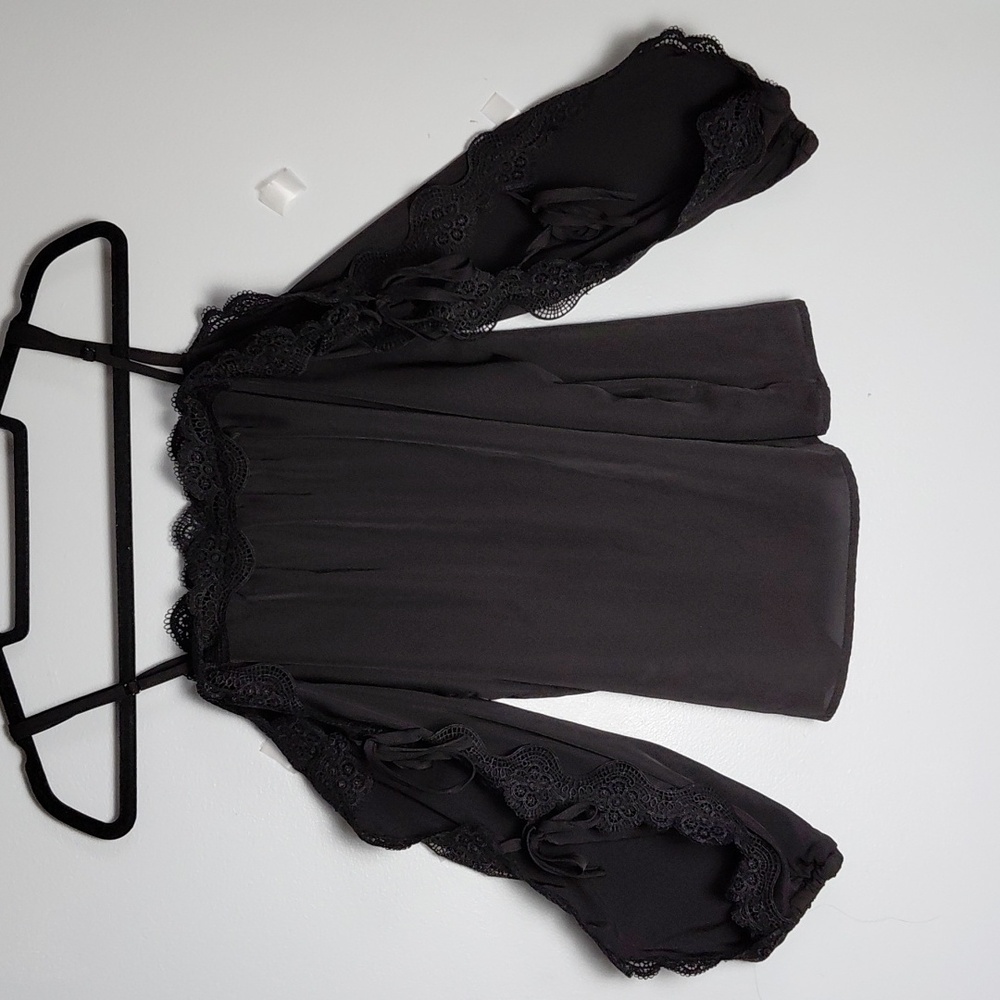 Maurices Black Whimsigoth Lace Bow Tie Sleeve Y2K Silky Tank Top Blouse
